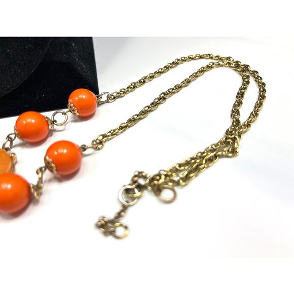 Handmade Upcycled Orange Cascade Statement Necklace and Earring Set - Picture 7 of 15